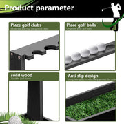 Wooden Golf Club Holder Stand - Organizer for 8 Clubs & 11 Balls Storage