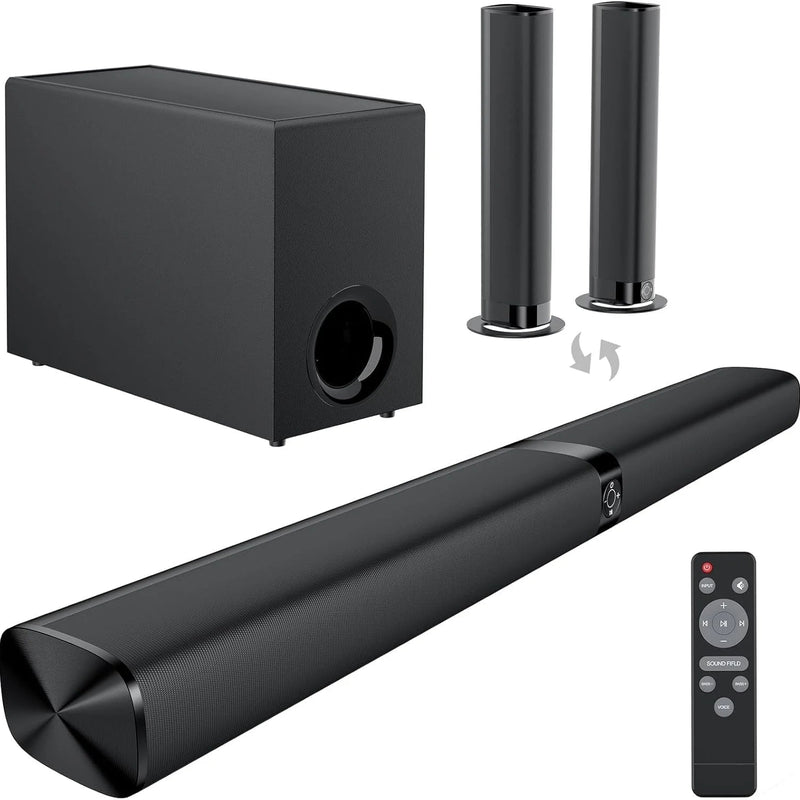 Sound Bar for Smart TV, 110W Sound Bar with Subwoofer, Bluetooth Soundbar for TV with Deep Bass & Volume Boost & 3 Equalizer Modes, Arc/Opt/Aux, 2 in 1 Detachable TV Sound Bar, Black