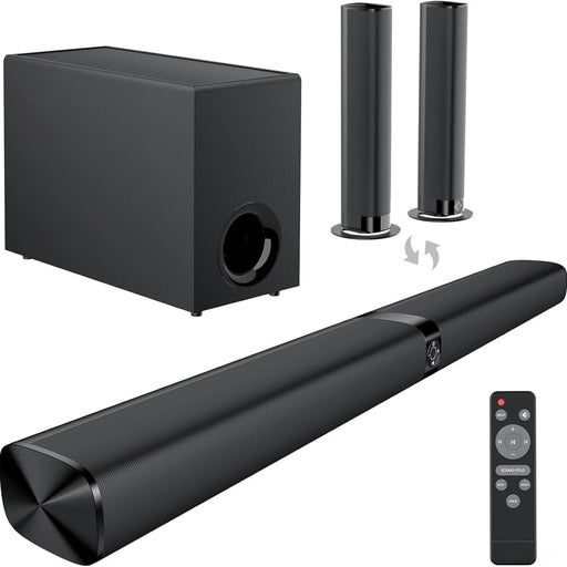 Sound Bar for Smart TV, 110W Sound Bar with Subwoofer, Bluetooth Soundbar for TV with Deep Bass & Volume Boost & 3 Equalizer Modes, Arc/Opt/Aux, 2 in 1 Detachable TV Sound Bar, Black