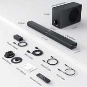 Sound Bar for Smart TV, 110W Sound Bar with Subwoofer, Bluetooth Soundbar for TV with Deep Bass & Volume Boost & 3 Equalizer Modes, Arc/Opt/Aux, 2 in 1 Detachable TV Sound Bar, Black