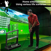 Wooden Golf Club Holder Stand - Organizer for 8 Clubs & 11 Balls Storage