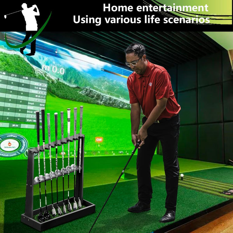 Wooden Golf Club Holder Stand - Organizer for 8 Clubs & 11 Balls Storage