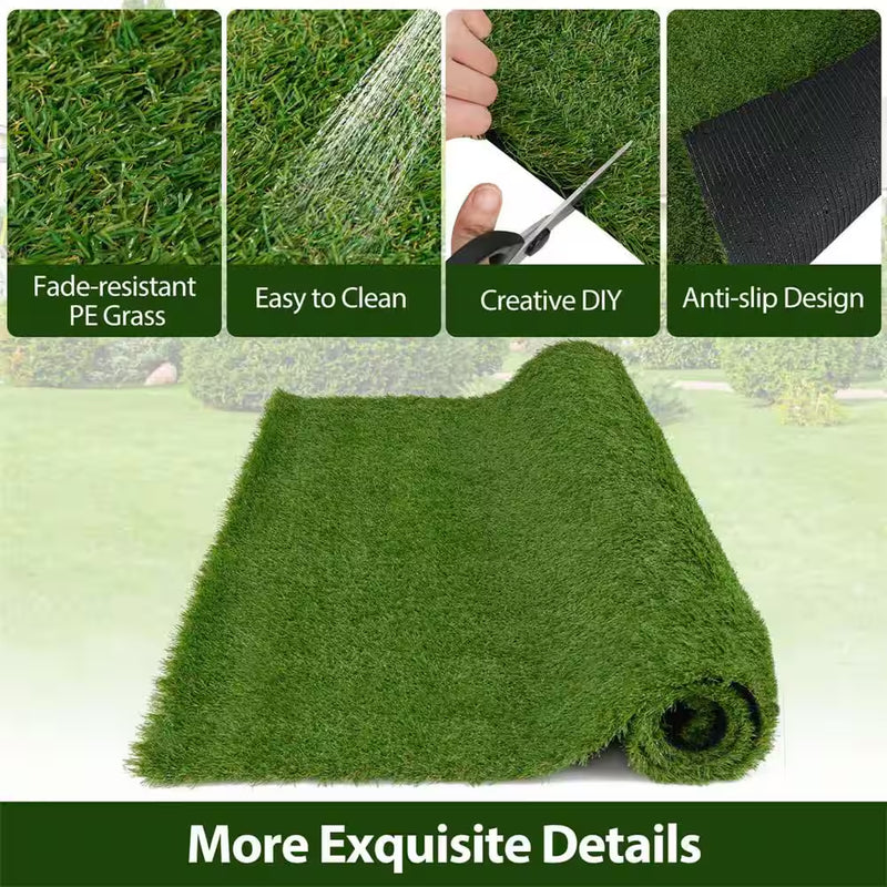 6 Ft. X 10 Ft. Green Artificial Grass Turf with Drainage Holes Nonslip Bottom 80 OZ Heavy