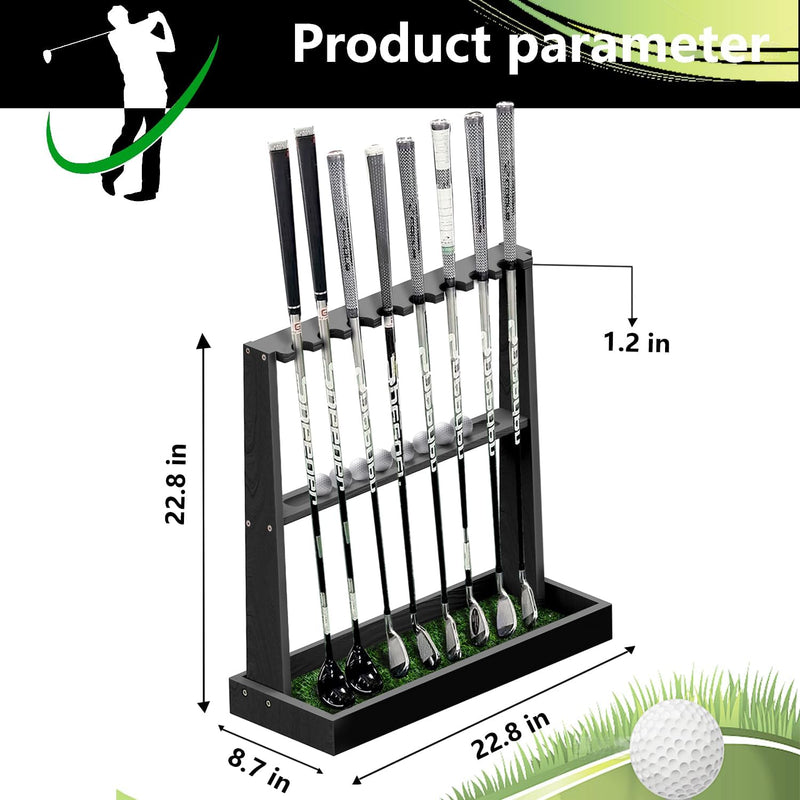 Wooden Golf Club Holder Stand - Organizer for 8 Clubs & 11 Balls Storage