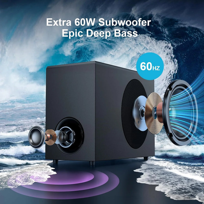 Sound Bar for Smart TV, 110W Sound Bar with Subwoofer, Bluetooth Soundbar for TV with Deep Bass & Volume Boost & 3 Equalizer Modes, Arc/Opt/Aux, 2 in 1 Detachable TV Sound Bar, Black