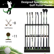 Wooden Golf Club Holder Stand - Organizer for 8 Clubs & 11 Balls Storage