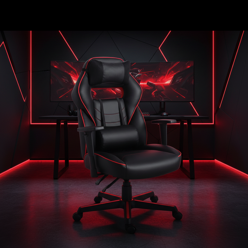Racing Style Ergonomic Gaming Chair, Black & Red Trim - 15.91 X 19.8 In.